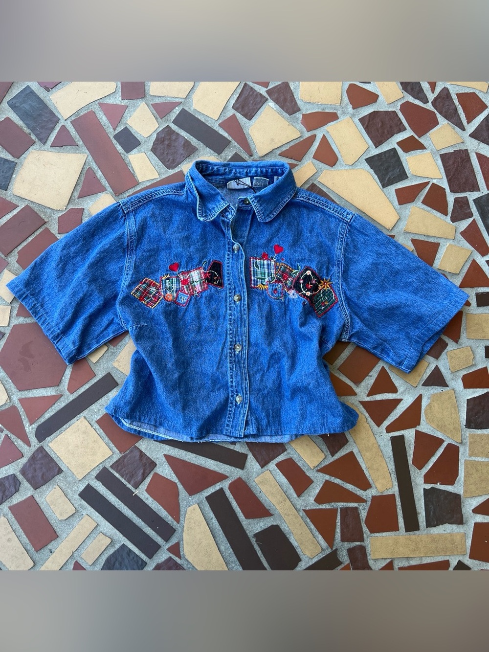 Vintage Cabin Creek Blue Denim shirt with Patchwork